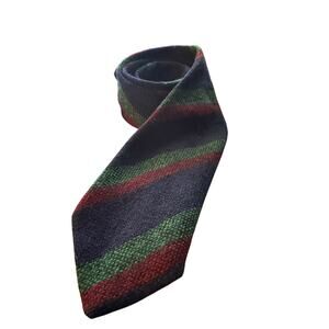 Vintage Hutzler's Baltimore Pure Shetland Wool Tie Blue Rd Green Stripe
